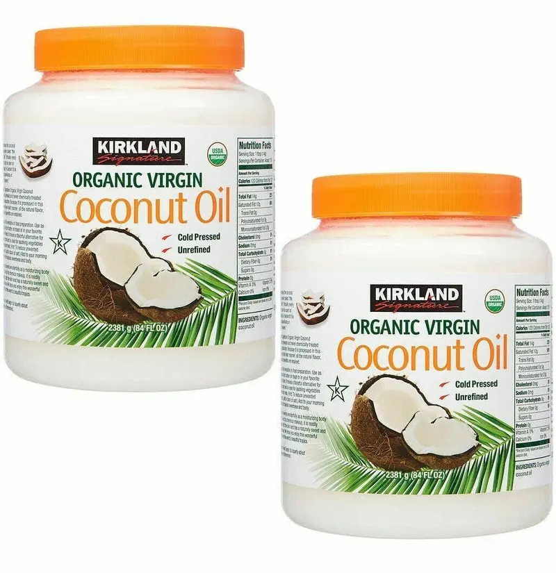 2 X Kirkland Organic Virgin Coconut Oil Cold Pressed Unrefined 2.48L (84 Fl Oz) 1