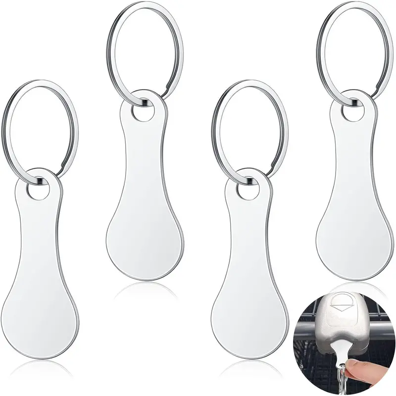 4 Pcs Portable Aluminum Alloy Key Ring Metal Shopping Trolley Tokens Unisex Gift Keyrings Decorations For Men Women Shopping Cart Grocery Shopping Trolleys 1