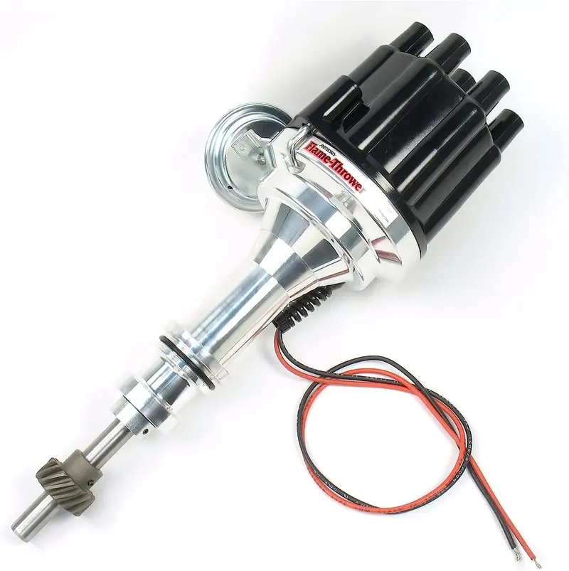 D7130700 Flame-Thrower Vacuum Advance Black Cap Billet Electronic Distributor With Ignitor Iii Technology For Ford Small Block 1