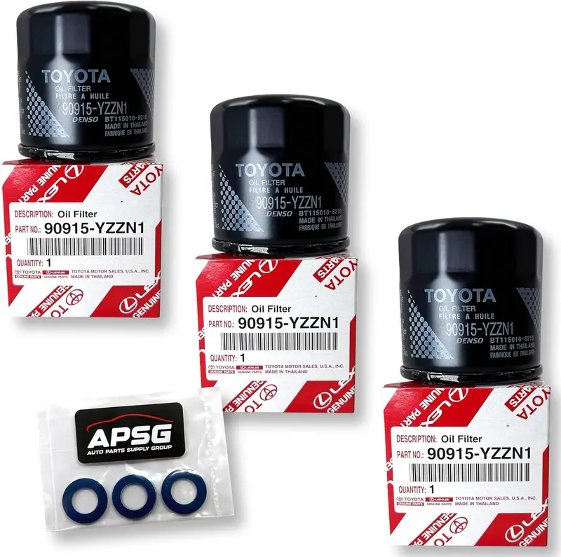 Genuine Oil Filter 90915-Yzzn1 / 90915-Yzzf2 With Apsg Drain Plug Washers | 3 Pack | Compatible With Toyota/Lexus/Scion 1