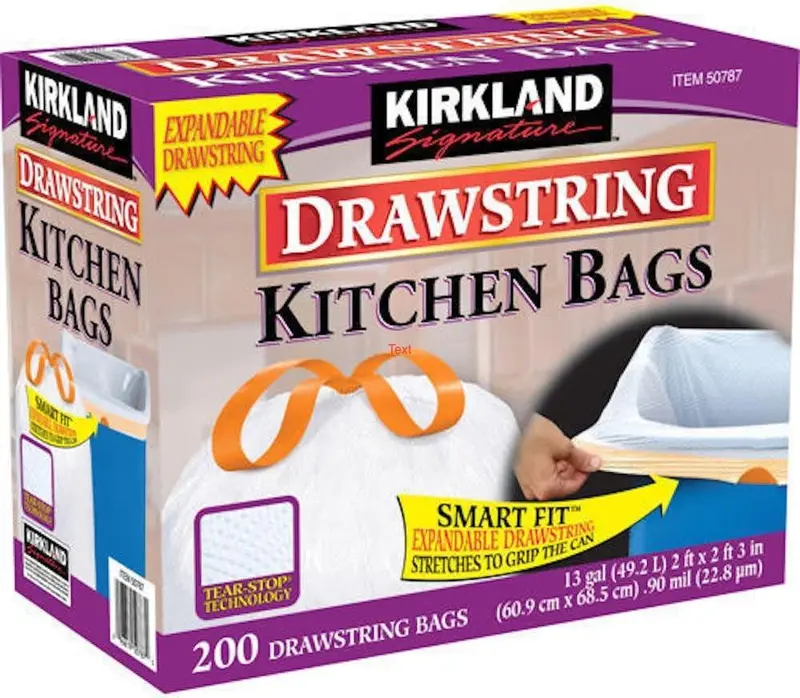 Kirkland 13 Gallon 200 Ct Carton 100% Recyclable Heavy Duty Drawstring Kitchen Trash Bags Garbage Bag ,White 1