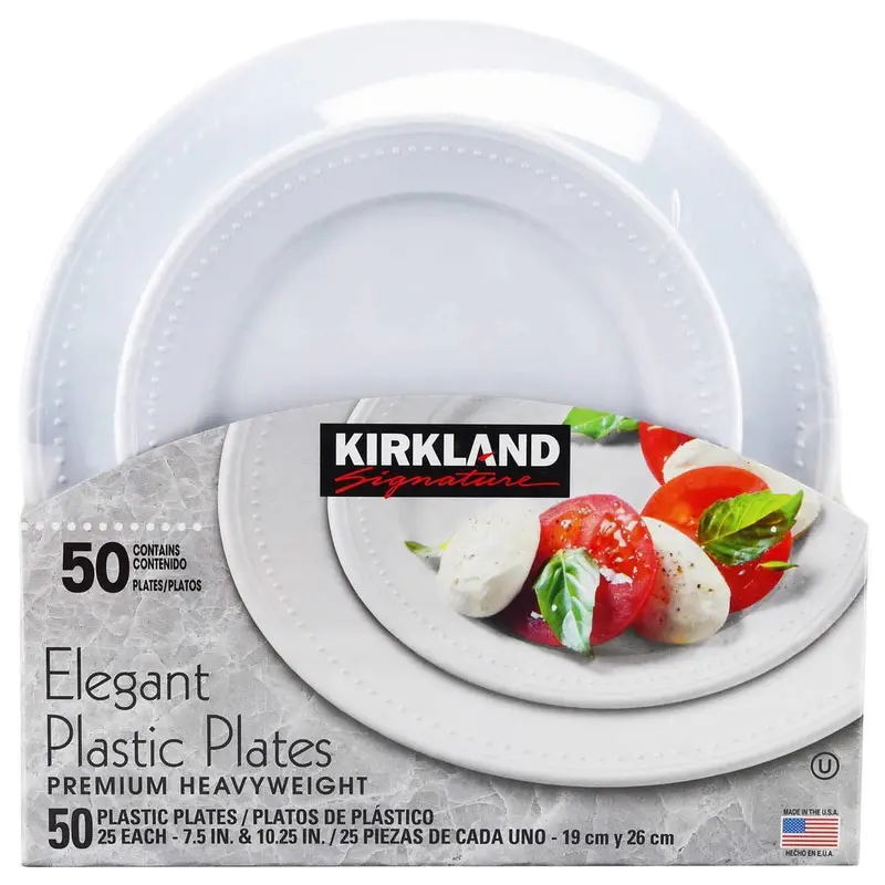 Kirkland Elegant Plastic Plates Premium Heavy Weight Size ( 7.5"/10.25") 50Count 1
