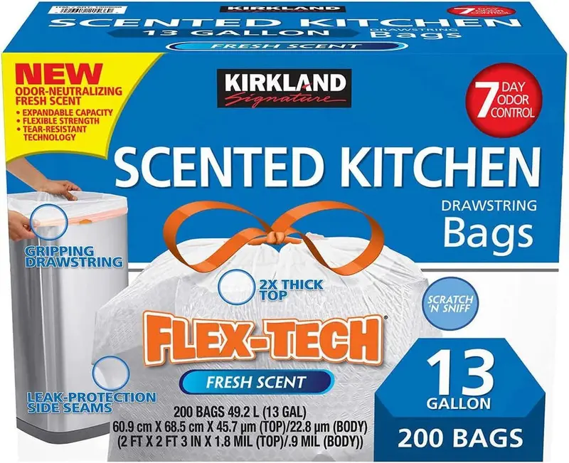 Kirkland Flex-Tech 13-Gallon Scented Kitchen Trash Bags, 200-Count 1