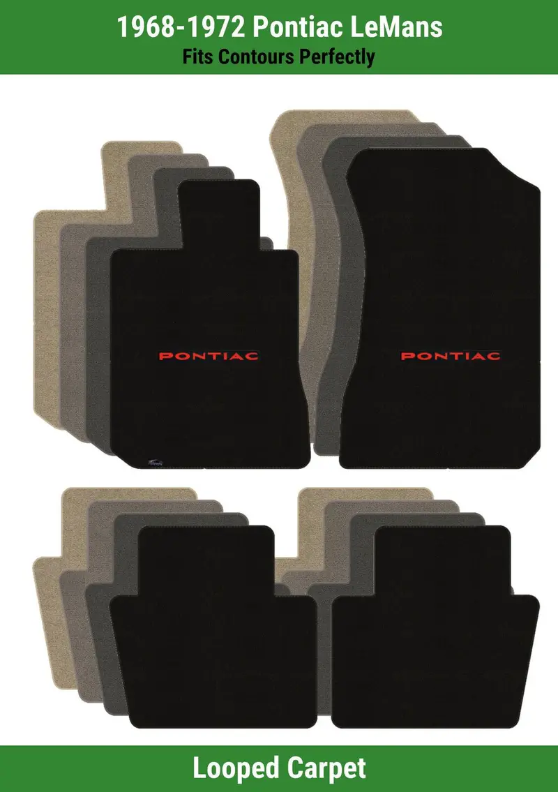 Lloyd Loop Front & Rear Mats For '68-72 Lemans W/Red On Black Pontiac 1
