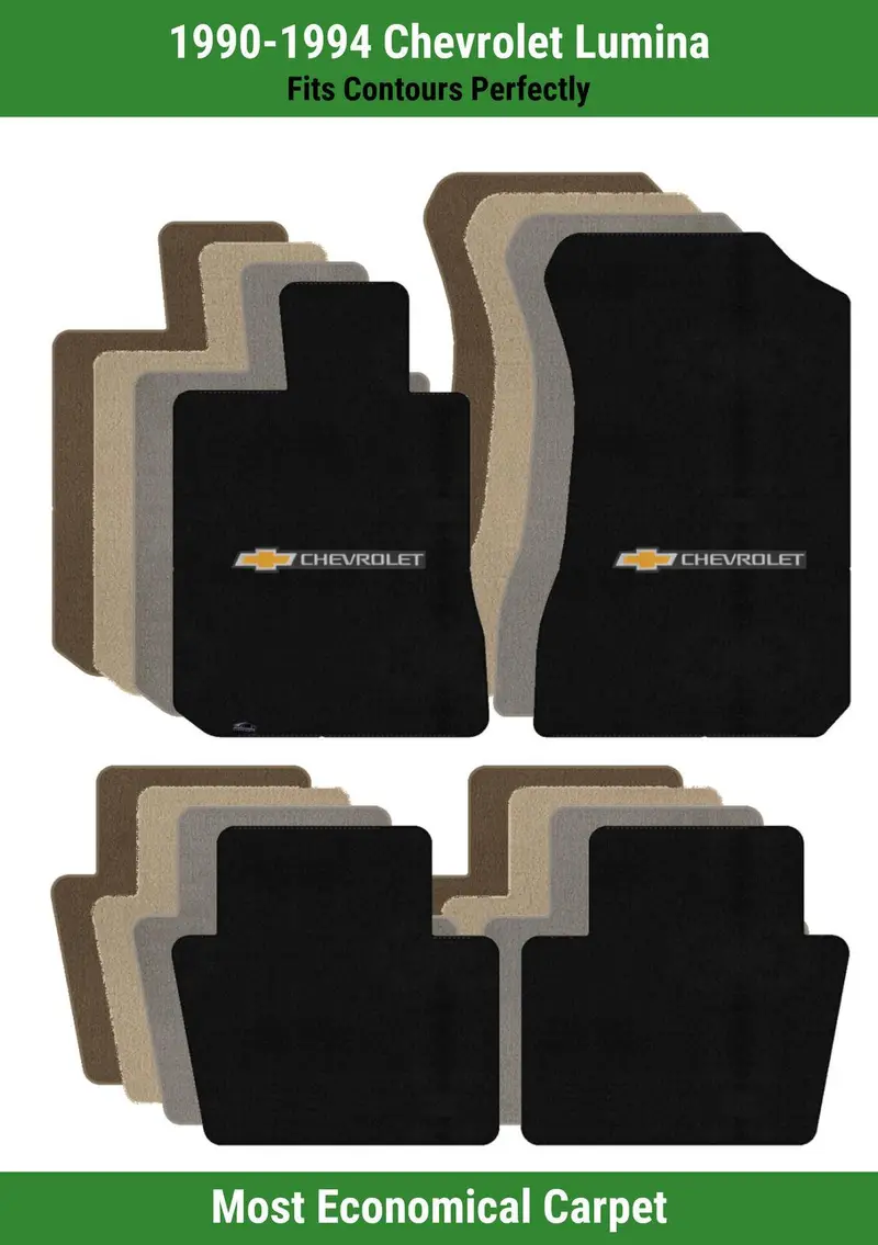 Lloyd Velourtex Front & Rear Mats For '90-94 Chevy Lumina W/Chevy Bowtie & Word 1