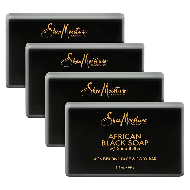 Sheamoisture Face And Body Bar For Oily, Blemish-Prone Skin African Black Soap Paraben Free 3.5 Oz 4 Count, Facial Cleanser 1