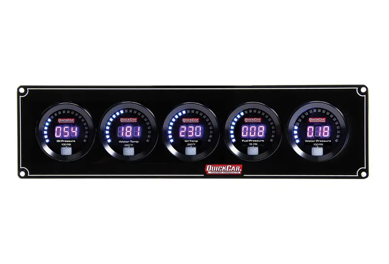 Quickcar Racing 67-5036 Digital 5-Gauge Dash Panel – Oil Pressure, Water Temperature, Oil Temperature, Fuel Pressure, And Water Pressure Monitoring 1