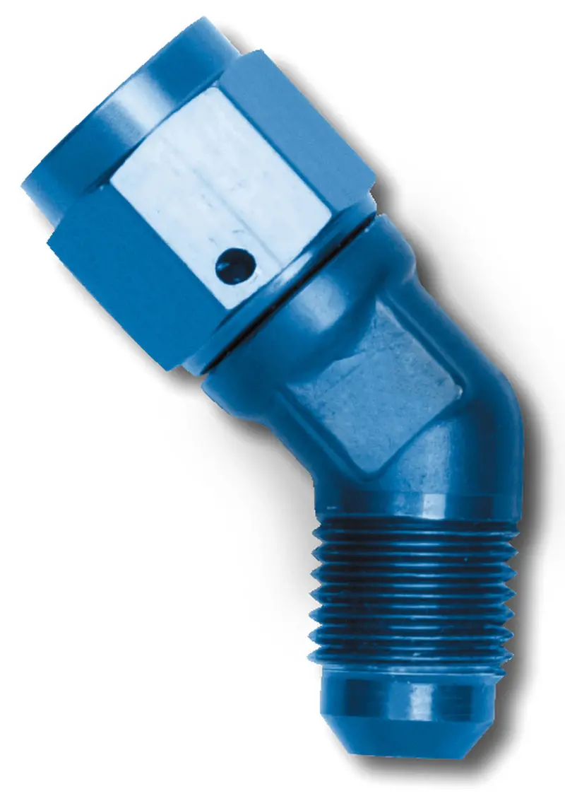Russell Blue Anodized -6An Adapter – 45° Female-To-Male Hose Fitting 1